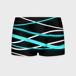 Трусы-боксеры мужские Чёрный с бело-голубыми полосами, цвет: 3D-принт