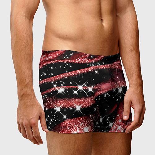 Мужские трусы Красная волнистая текстура с белым блеском / 3D-принт – фото 3