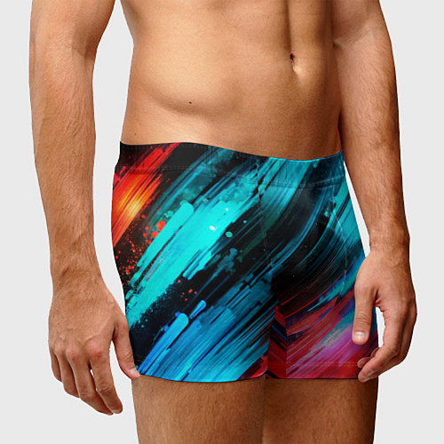 Мужские трусы Синяя и красная краска на черном / 3D-принт – фото 3