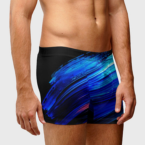 Мужские трусы Синии кисти краски на черном / 3D-принт – фото 3
