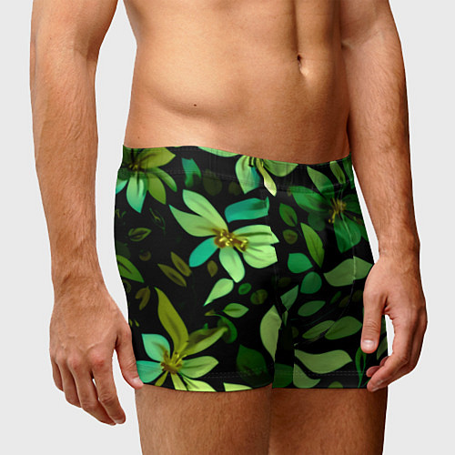 Мужские трусы Чёрный с зелёными крупными цветами / 3D-принт – фото 3