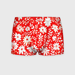 Трусы-боксеры мужские Цветочный красно-белый, цвет: 3D-принт