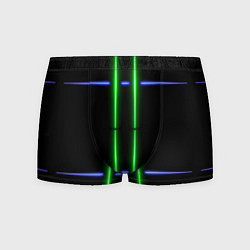 Трусы-боксеры мужские Neon black light blue green line, цвет: 3D-принт
