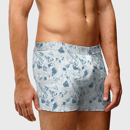 Мужские трусы Мемфис синий с серым клетчатый геометрический узор / 3D-принт – фото 3