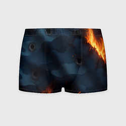Трусы-боксеры мужские Разорванный синий камуфляж с огнем, цвет: 3D-принт