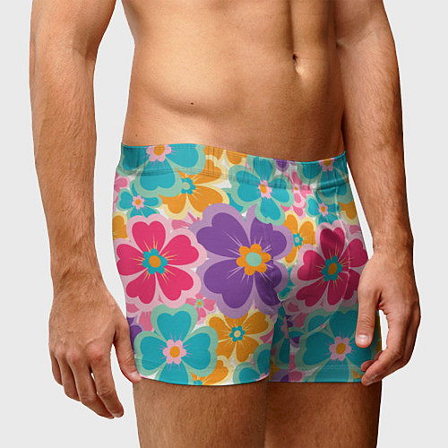 Мужские трусы Яркий цветочный калейдоскоп - узор в стиле ретро / 3D-принт – фото 3