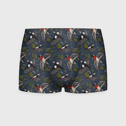 Трусы-боксеры мужские Дятлы и цветы, цвет: 3D-принт