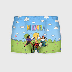 Трусы-боксеры мужские Nirvana мультяшный стиль на поляне, цвет: 3D-принт