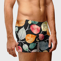 Трусы-боксеры мужские Разноцветные акварельные листья на чёрном, AI, цвет: 3D-принт — фото 2