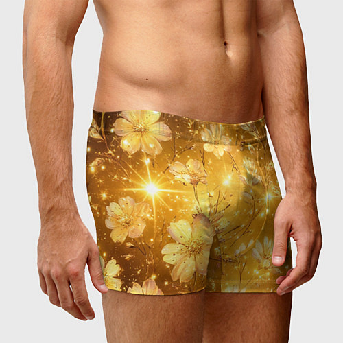 Мужские трусы Цветочный золотой с искрами / 3D-принт – фото 3