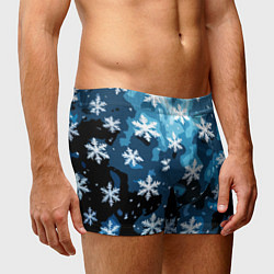 Трусы-боксеры мужские Стилизованный паттерн со снежинками тёмно-синий, цвет: 3D-принт — фото 2