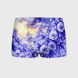 Трусы-боксеры мужские Сине-сиреневый цветы на фоне облаков, цвет: 3D-принт