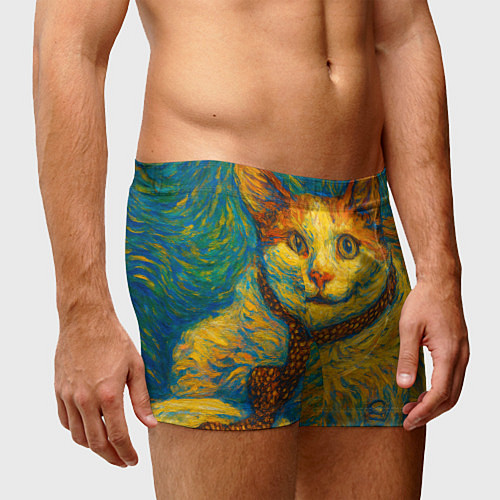 Мужские трусы Кот-мем бу в стиле Ван Гога / 3D-принт – фото 3