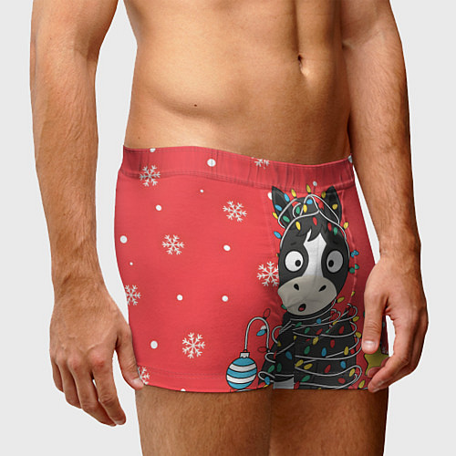 Мужские трусы Лошадка в новогодних огоньках / 3D-принт – фото 3