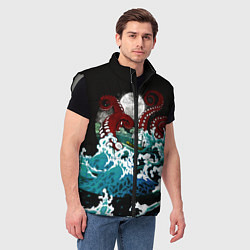 Мужской жилет Корабль на Волнах Кракен, цвет: 3D-светло-серый — фото 2