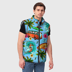 Мужской жилет Пальмы, волны, серфинг, цвет: 3D-светло-серый — фото 2
