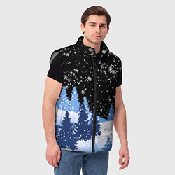Мужской жилет Снежная ночь в зимнем лесу, цвет: 3D-светло-серый — фото 2