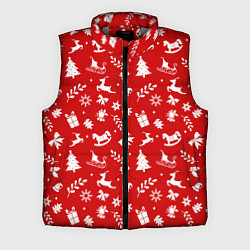 Мужской жилет НОВОГОДНИЙ УЗОР КРАСНО БЕЛЫЙ, цвет: 3D-светло-серый