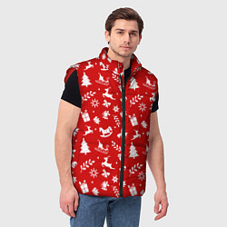 Мужской жилет НОВОГОДНИЙ УЗОР КРАСНО БЕЛЫЙ, цвет: 3D-красный — фото 2