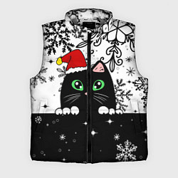 Мужской жилет Новогодний кот в колпаке Санты, цвет: 3D-светло-серый
