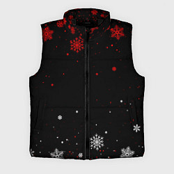 Мужской жилет КРАСНО БЕЛЫЕ СНЕЖИНКИ НА ЧЁРНОМ ФОНЕ