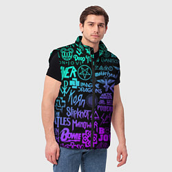 Мужской жилет ЛОГОТИПЫ РОК ГРУПП НЕОН ROCK NEON, цвет: 3D-черный — фото 2