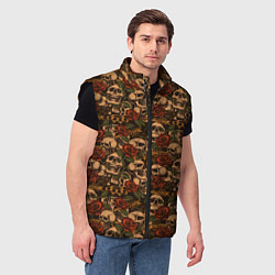 Мужской жилет Черепа с оружием и розами, цвет: 3D-черный — фото 2