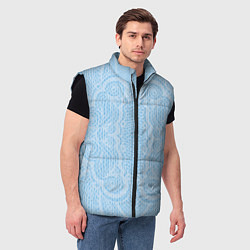 Мужской жилет Вязаный светлый узор, абстракция Нежный голубой цв, цвет: 3D-черный — фото 2