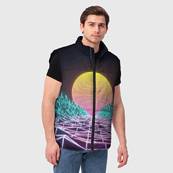 Мужской жилет Vaporwave Закат солнца в горах Neon, цвет: 3D-черный — фото 2