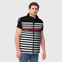 Мужской жилет Полосатый современный черно-белый с красной вставк, цвет: 3D-светло-серый — фото 2