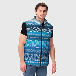Мужской жилет Узор в стиле бохо на синем фоне, цвет: 3D-черный — фото 2