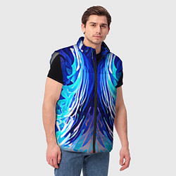 Мужской жилет Симметричная абстракция Синие волны, цвет: 3D-светло-серый — фото 2