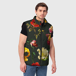 Мужской жилет Цветы Нарисованные Красные Розы и Лилии На Коричне, цвет: 3D-черный — фото 2