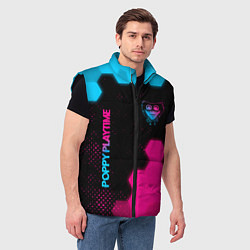 Мужской жилет Poppy Playtime - neon gradient: символ и надпись в, цвет: 3D-черный — фото 2