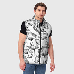 Мужской жилет Графичные цветы на белом фоне, цвет: 3D-черный — фото 2