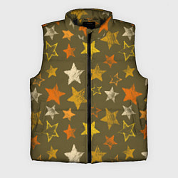 Мужской жилет Желто-оранжевые звезды на зелнгом фоне, цвет: 3D-черный