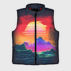 Мужской жилет Синтвейв неоновые горы на закате, цвет: 3D-красный