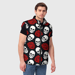 Мужской жилет Весёлые черепки и розы, цвет: 3D-красный — фото 2
