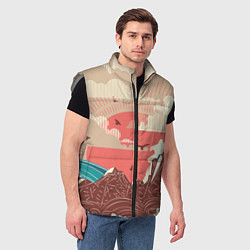 Мужской жилет Большие океанские волны и скалистый остров на зака, цвет: 3D-светло-серый — фото 2
