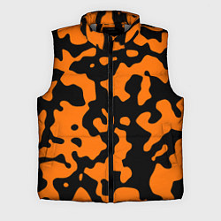 Мужской жилет Чёрные абстрактные пятна на оранжевом фоне, цвет: 3D-светло-серый