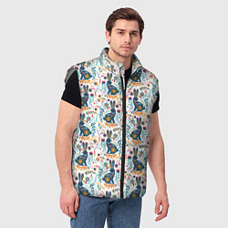Мужской жилет Новогодний паттерн - Кролики и веточки, цвет: 3D-светло-серый — фото 2