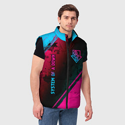 Мужской жилет System of a Down - neon gradient: надпись, символ, цвет: 3D-черный — фото 2
