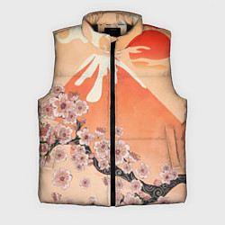Мужской жилет Ветка цветущей сакуры и вулкан, цвет: 3D-черный