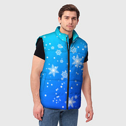 Мужской жилет Снежинки на голубом фоне, цвет: 3D-черный — фото 2