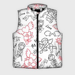 Мужской жилет Летающие сердца купидоны розы на белом фоне, цвет: 3D-черный