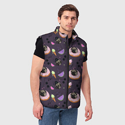 Мужской жилет Паттерн с мопсами и едой, цвет: 3D-черный — фото 2