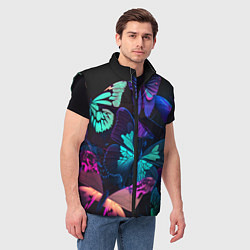 Мужской жилет Много неоновых бабочек, цвет: 3D-черный — фото 2