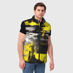 Мужской жилет Черно-желтая абстракция, нейросеть, цвет: 3D-черный — фото 2