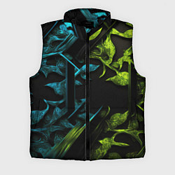 Мужской жилет Зеленые и синие абстрактные листья, цвет: 3D-черный