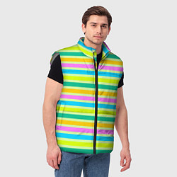 Мужской жилет Желто-зеленый полосатый узор, цвет: 3D-светло-серый — фото 2